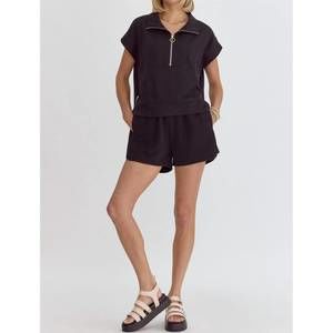 NEW ENTRO putting sugar on me ribbed shorts in black